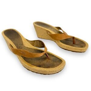 Timberland tan leather wedge espadrille sandals 10